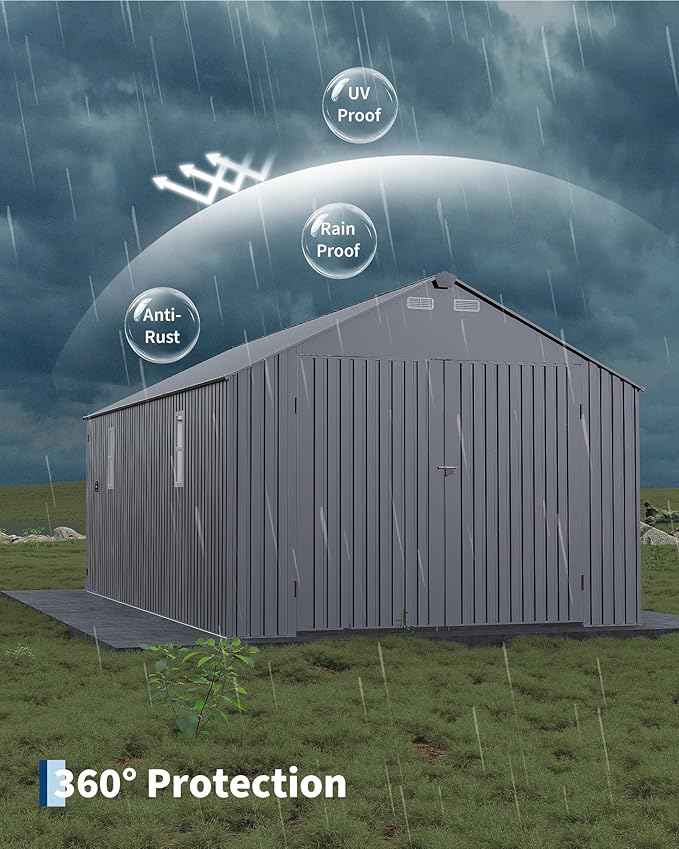 Garvee 10x20 ft Enclosed Metal Carport, Car Port with Vertical Steel Roof for All-Weather Use, Metal Shed with Man Door for Sedans & SUV, Gray