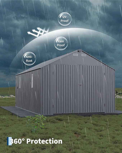 Garvee 12x25 ft Enclosed Metal Car Port, Oversized Carport with Vertical Steel Roof for All-Weather Use, Metal Garage Shed with Man Door for Full-Sized Pickup Trucks & SUV, Gray