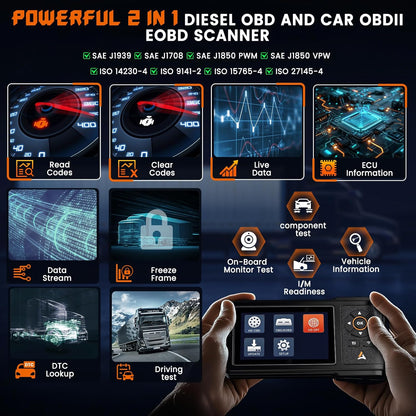 ANCEL HD430 Heavy Duty Truck Scanner, DPF Reset & Forced Regeneration for Cummins & Caterpillar Engine, Full System HDOBD Diesel Scanner OBD2 Diagnostic Scan Tool Code Reader for Diesel Trucks & Cars