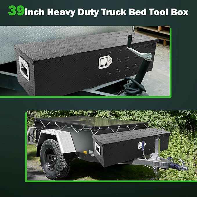 SCITOO 39 Inch Truck Bed Tool Box,Aluminum Heavy Duty Diamond Plate Crossover Storage for Most Full Size Pickups,Lockable Weatherproof Chest,Fits 39" Truck Beds,Easy Access to Load and Unload