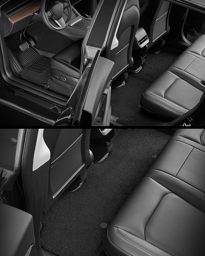 3W Floor Mats with Front Carpet on TOP Fit for Tesla Model Y 2020-2024, 2025 All-Weather TPE Full Set Floor Liners and Cargo Liner Mats Accessories Custom Fit for Model Y 5-Seat(Not for Juniper)