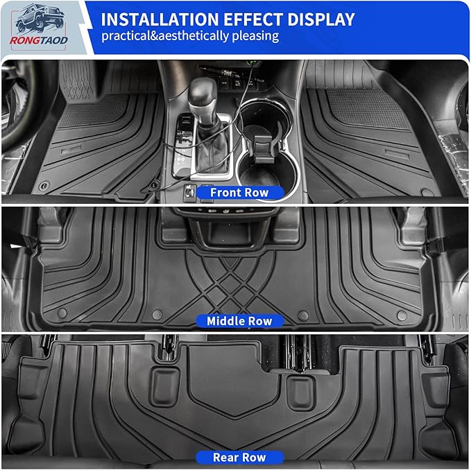 Rongtaod Floor Mat Compatible with 2014-2019 Toyota Highlander Trunk Mat Cargo Mat Cargo Liner Back Seat Cover Protector Floor Liner 2019 Highlander Accessories (Trunk Mat with Backrest Mat+Floor Mat)
