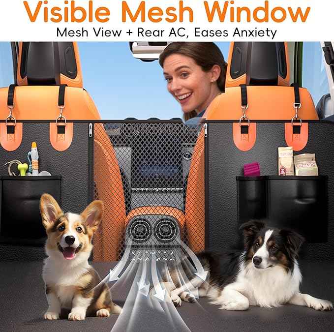 2-In-1 Heavy-Duty Hard Bottom Dog Hammock for Car, 100% Waterproof PU Leather Backseat Cover, Zipper Side Flaps, Non-Slip Extender for Large/Elderly Dogs & Multi-Dog Families,Fits Sedan/SUV/Med.Truck