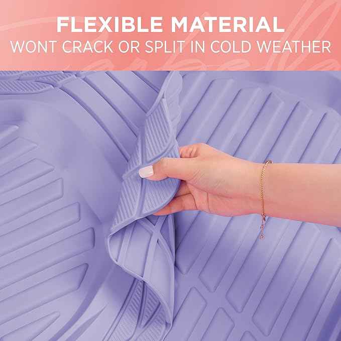 CARBELLA Rubber 4-Piece Purple Car Floor Mats - Universal Trim To Fit All Weather Purple Car Accessories - Girl Car Accessories for Women & Cute Car Mats for Women Lavender Girly Car Decor Truck & SUV