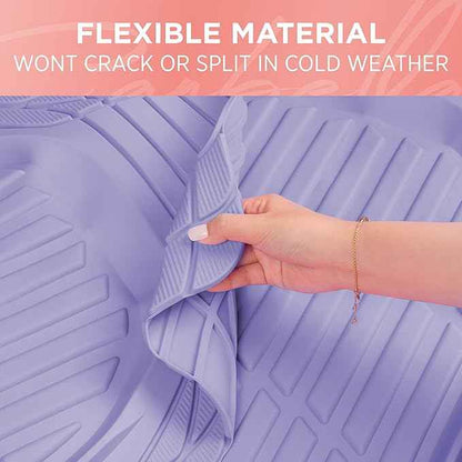 CARBELLA Rubber 4-Piece Purple Car Floor Mats - Universal Trim To Fit All Weather Purple Car Accessories - Girl Car Accessories for Women & Cute Car Mats for Women Lavender Girly Car Decor Truck & SUV