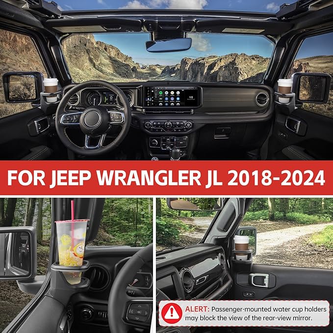 Cup Holder Fit for 2018-2024 Jeep Wrangler JL JLU 4XE/Gladiator JT Accessories, Left&Right Door Cup Holders for Jeep Gladiator 2020-2024&Jeep Wrangler 2018-2024(Front Row, Left+Right)