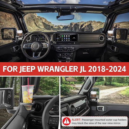 Cup Holder Fit for 2018-2024 Jeep Wrangler JL JLU 4XE/Gladiator JT Accessories, Left&Right Door Cup Holders for Jeep Gladiator 2020-2024&Jeep Wrangler 2018-2024(Front Row, Left+Right)