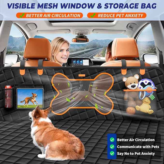 Truck Dog Seat Cover for Back Seat, Hard Bottom Dog Hammock Support to 450 lbs, Waterproof & Scratch-Proof Pet Bed Extender for Full Size Crew Cab Truck SUVs F150/RAM1500/Silverado, Black