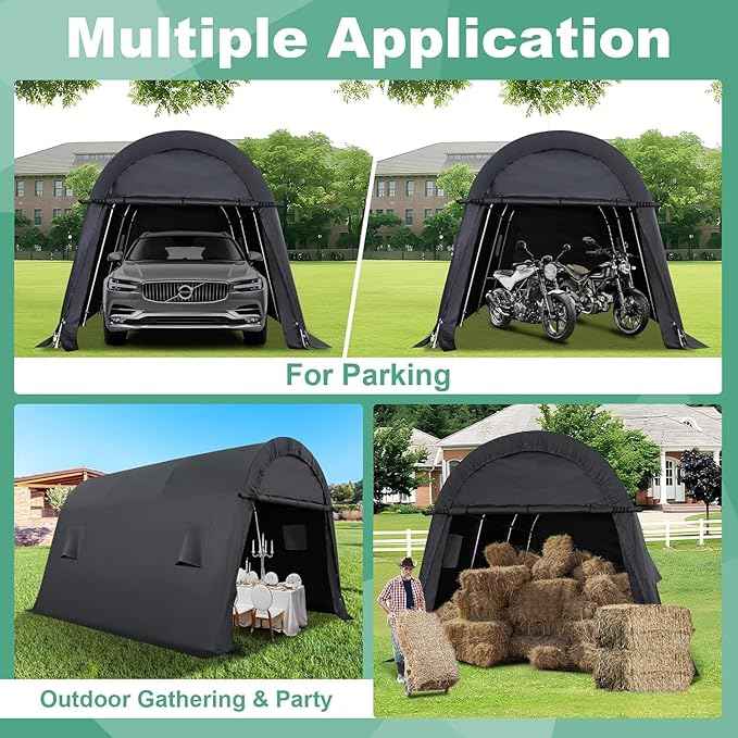 COBIZI Carport 10x15 FT Heavy Duty Portable Garage Storage Shelter Shed with All-Steel Metal Frame & Vents, Round Style Outdoor Storage Shed for Car, Truck, Boat, Patio Furniture Anti-Snow Waterproof