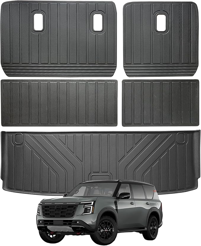 Cargo Mat for Nissan Armada 2025 2026 7/8Seats &Backrest Mat, Infiniti QX80 with Trunk Liners & Backrest Liners, TPE All-Weather Set Custom Fit Non Slip-Cargo Liners Accessories