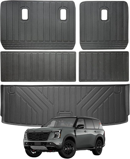 Cargo Mat for Nissan Armada 2025 2026 7/8Seats &Backrest Mat, Infiniti QX80 with Trunk Liners & Backrest Liners, TPE All-Weather Set Custom Fit Non Slip-Cargo Liners Accessories
