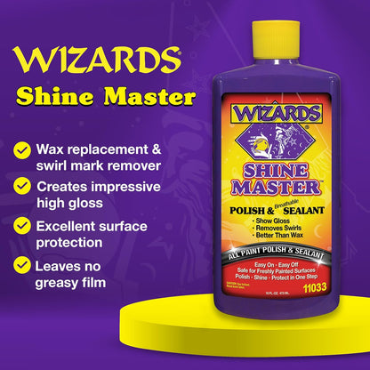 Wizards Shine Master Polish and Breathable Sealant - 16 oz - No Wax or Free Silicone - Polishes and Protects with No Greasy Film - Wax Replacement Car Polishing Compound for Boat and Car Polish