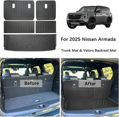 Cargo Mat for Nissan Armada 2025 2026 7/8Seats &Backrest Mat, Infiniti QX80 with Trunk Liners & Backrest Liners, TPE All-Weather Set Custom Fit Non Slip-Cargo Liners Accessories