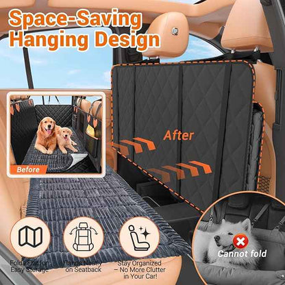 Hard Bottom Car Seat Cover for Dog swith Removable Soft Blankets,Scratch-Proof and Anti-Slip Car Dog Hammock for Large Dogs Brown for Car, SUV