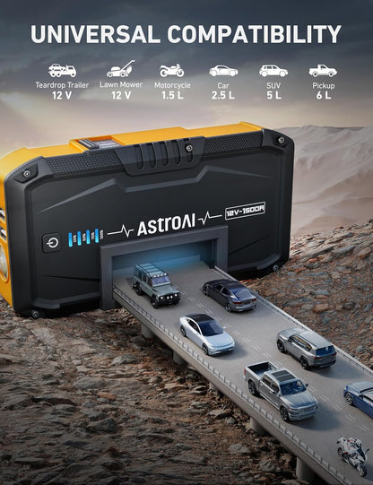 AstroAI S8 Car Battery Jump Starter, 1500A Peak Car Jumper Starter Battery Pack for Up to 6.0L Gas & 3.0L Diesel Engines, 12V Portable Jump Box with 3 Modes Flashlight and Jumper Cable(Yellow)