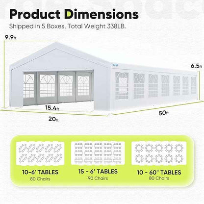 Quictent 20x50ft Heavy Duty Party Tent Outdoor Canopy Tent Carport Wedding Event Shelter BBQ Wedding Tents for Parties with Storage Bags(Church)
