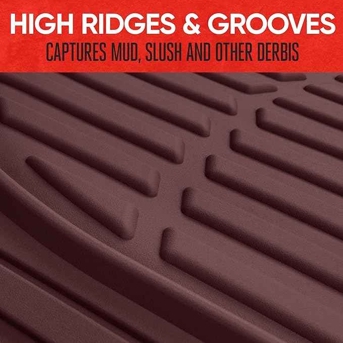 Motor Trend FlexTough Floor Mats for Cars, Burgundy Deep Dish All-Weather Car Mats, Waterproof Trim-To Fit Automotive Cars Trucks SUV, Universal Liner Accessories