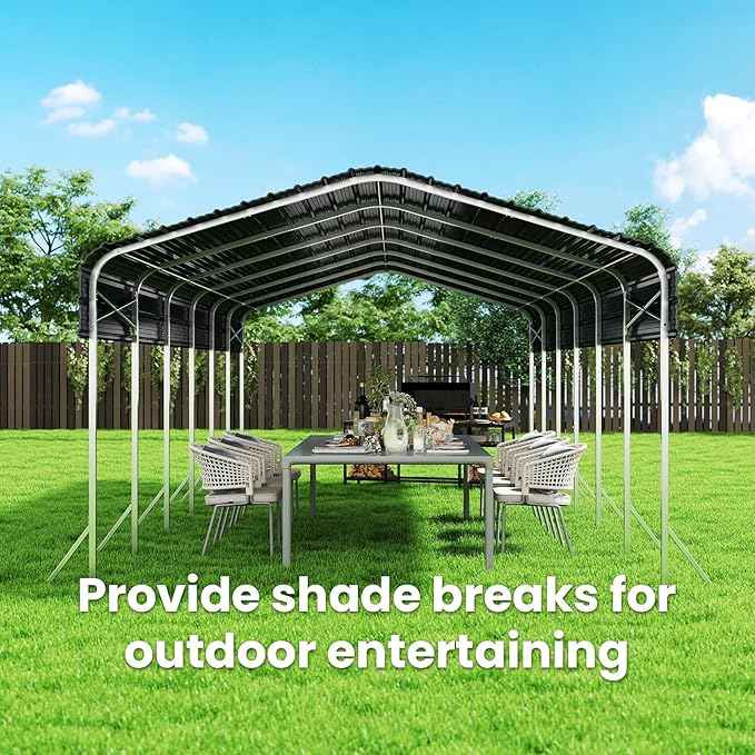 14x30ft Heavy Duty Metal Carport – Outdoor Galvanized Garage, Sturdy Structure, All-Weather Protection, Easy Assembly for Cars, Trucks, Boats, Tractors, and Outdoor Storage (Grey, 14x30FT)