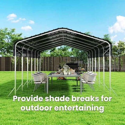 14x30ft Heavy Duty Metal Carport – Outdoor Galvanized Garage, Sturdy Structure, All-Weather Protection, Easy Assembly for Cars, Trucks, Boats, Tractors, and Outdoor Storage (Grey, 14x30FT)