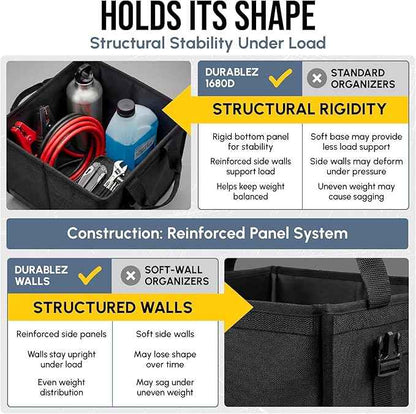 XL Modular Trunk Organizer System – 4 Section Extra Large Car Cargo Organizer for SUVs, Trucks & Cars – Foldable Multi-Compartment Storage, Heavy Duty 1680D Oxford – Black