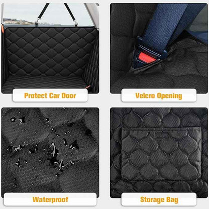 PETICON Convertible Back Seat Extender for Dogs, Dog Car Seat Cover Hard Bottom Holds 400 lbs, Waterproof Dog Hammock Backseat Protector with Mesh Window for Cars, Trucks and SUVs