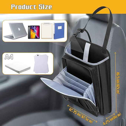 LUXJA Car Front Seat Organizer with Accordion File Pocket, Passenger Seat Organizer with Laptop Sleeve (Up to 15.6 In) and Adjustable Strap, Black