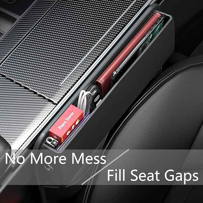 Car Seat Gap Filler Organizer,Premium PU Leather Storage Box No Slip Pad Compatible with Phone Key Wallet Phone Sunglasses Pockets Seat Catcher Holders Console Side Organizers Driver Side
