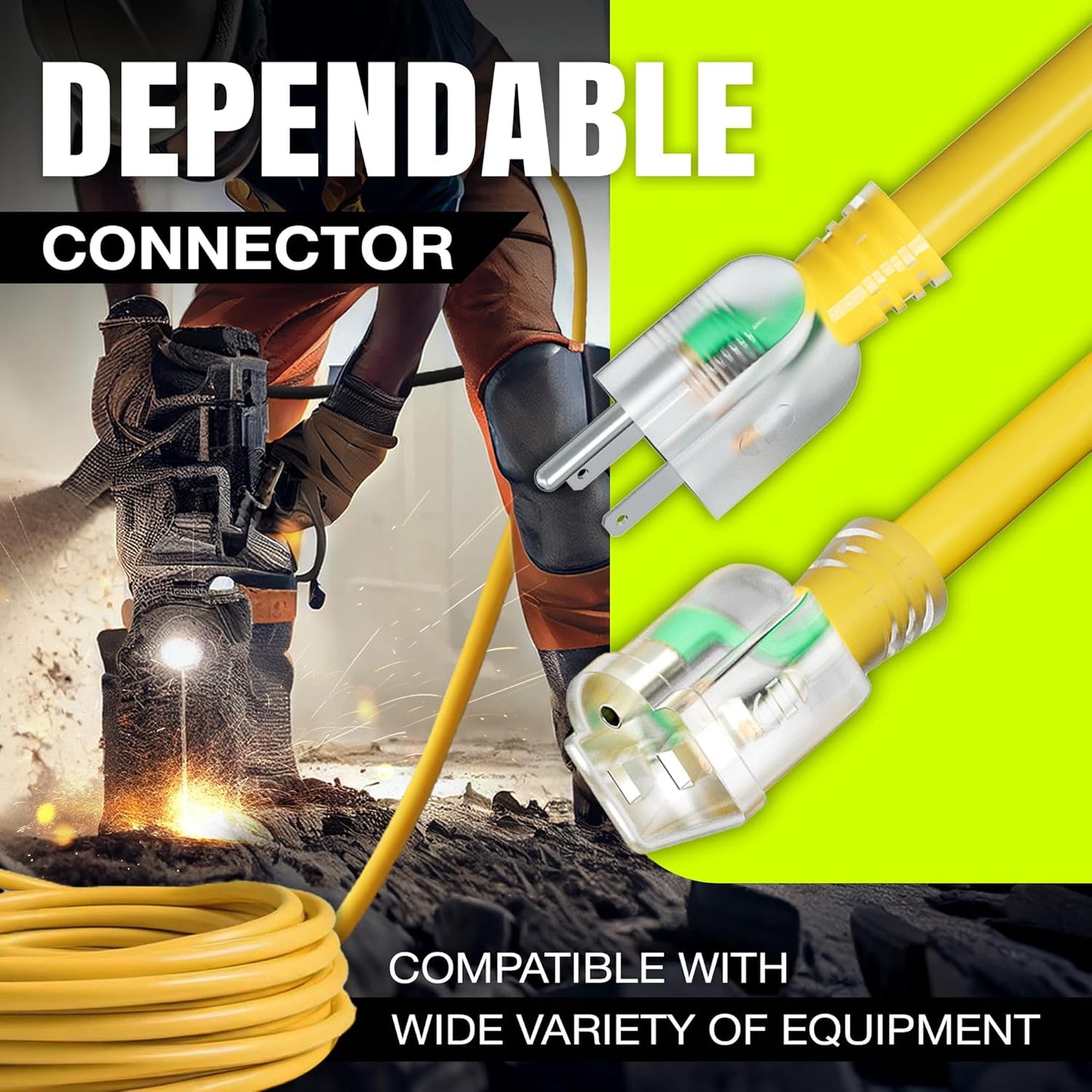 10ft Outdoor/Indoor Extension Cord 10/3 Gauge Ultra Heavy Duty 3 Prong SJTW, Waterproof, Flexible Cold-Resistant Long Power Cord,15A 125V 1875W, Yellow by LifeSupplyUSA