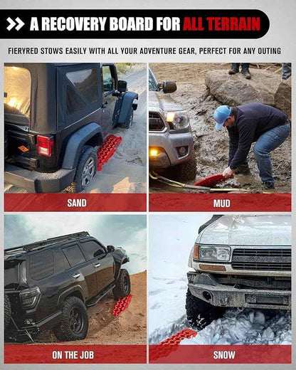FieryRed Traction Boards Offroad, Recovery Boards with 2 Leashes and Carry Bag, 2Pcs Traction Mat Recovery Tracks for Sand Mud Snow Track Tire Ladder 4X4, Red GEN1th