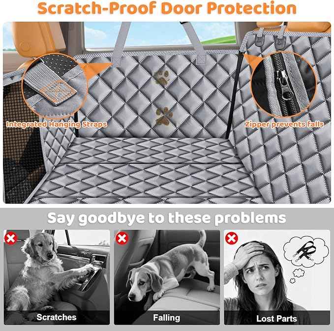 URPOWER XL Dog Backseat Extender for Full-Size Crew Cab Truck, Hard Bottom Dog Car Seat Cover for Back Seat Holds 400lbs, Waterproof Dog Hammock Pet Rear Seat Protector Travel Bed for F150 / Silverado