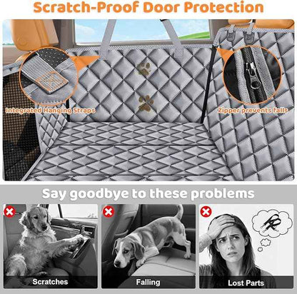 URPOWER Backseat Extender for Dogs - Hard Bottom Dog Car Seat Cover for Back Seat, Dog Hammock for Car and SUV, Pet Rear Seat Protector Dogs Travel Bed with Mesh Window & Side Flaps