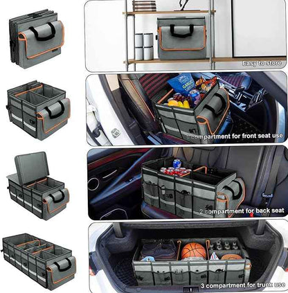 Car Trunk Organizer and Storage with Removable Leakproof Cooler Bag, 6 Removable Dividers for Custom Space, Collapsible Trunk Storage with Non Slip Bottom, Foldable Cover for SUV, Jeep, MPVs