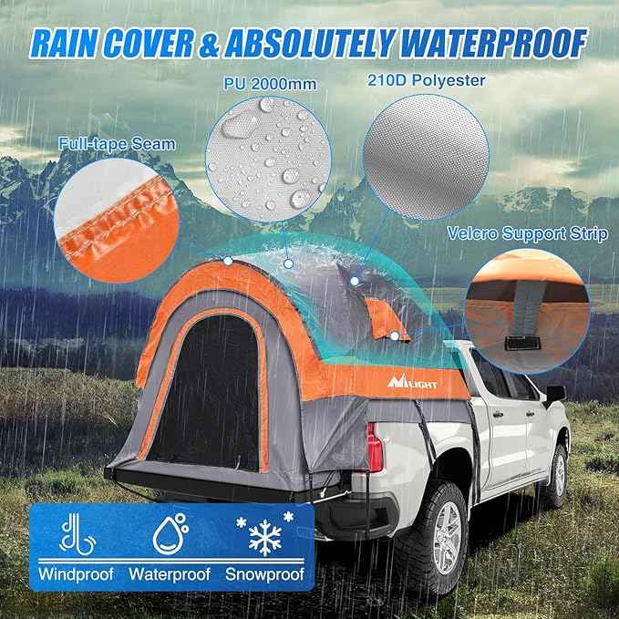 Nilight Truck Bed Tent 6.4 6.5 6.7 FT Pickup Truck Tents with Rainfly Waterproof PU2000mm Double Layer Tent Portable Full Size Regular Tailgate Bed Tent for Truck Camping Outdoor Travel, Orange Grey