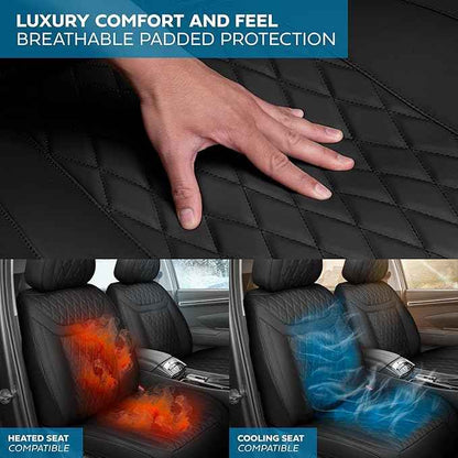 Car Seat Covers – Ranch Leatherette Faux Leather Black Seat Covers for Car – Diamond Stitched Cushioned Interior Protectors for Automotive Accessories, Trucks, SUV, Cars – Two Front Covers
