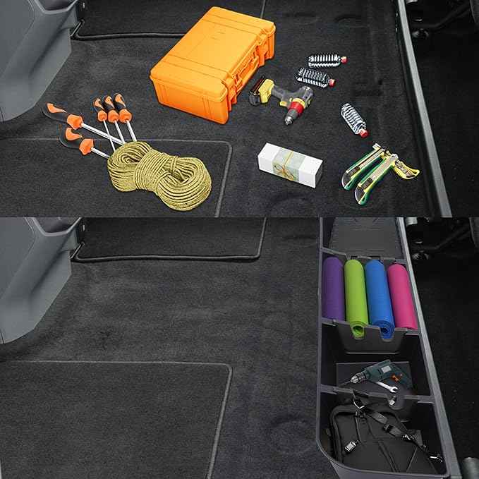 POPSTORE Under Seat Storage Compatible with 2015-2026 Ford F150 SuperCrew & Crew Cab, 2017-2026 Ford F250 F350 F450 F550 Super Duty Upgraded Rear Under Seat Organizer Cargo Box