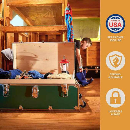 Rhino Trunk & Case Large Armor Camp Trunk with Removeable Wheels - Secure Dorm Storage Chest, Ideal Summer Camper Footlocker, Strong College Trunks - Seats 1000+ Pounds - 32"x18"x14" (Slate)