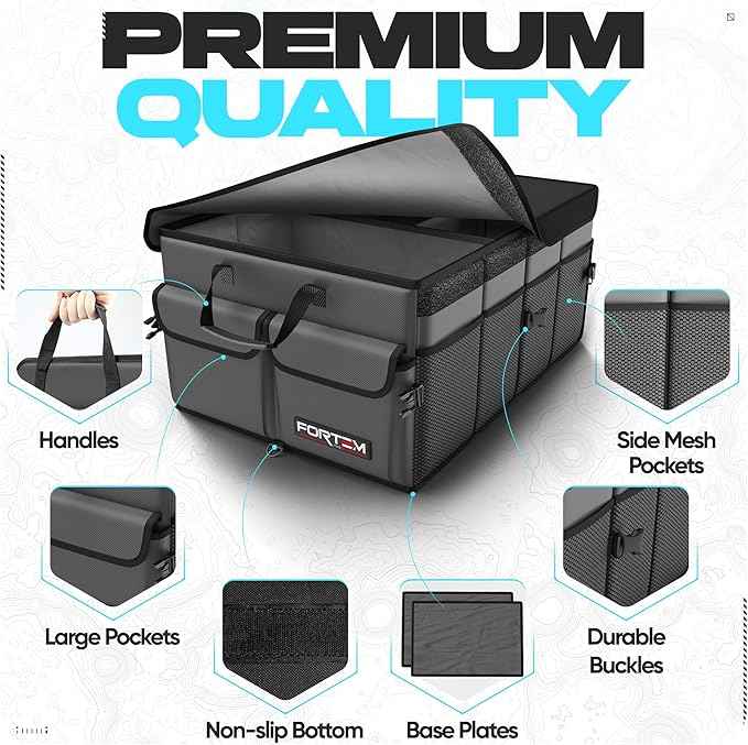 FORTEM Trunk Organizer For SUV Car Trunk Organizer, Foldable Storage, Car Accessories for Women Men, Collapsible Bag, Perfect Christmas Gifts, 600D Oxford, Non Slip Bottom, Straps, Soft Cover (65L)