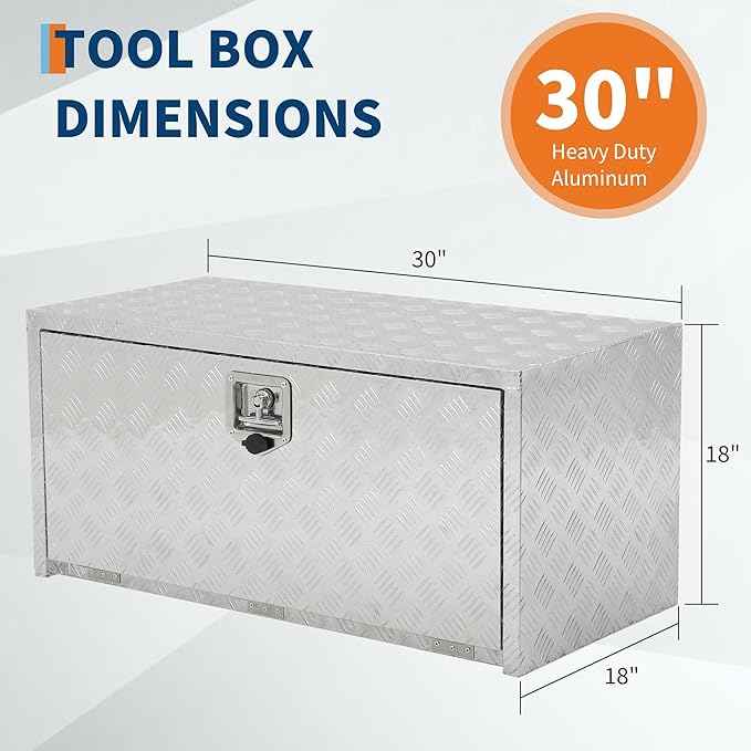 Heavy Duty Aluminum Truck Bed Tool Box,Diamond Plate Waterproof Underbody Toolbox with Sliding Shelf, Lock & Keys, Side Handle, Storage Organizer Chest for Pickup Truck, RV Trailer, Cargo Vehicles