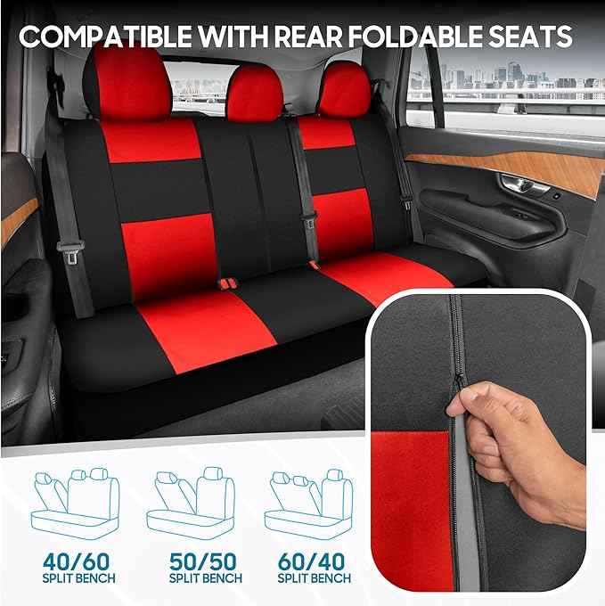 BDK PolyPro Red Car Seat Covers Full Set with 4-Piece Car Floor Mats - Two-Tone Seat Covers for Cars with Carpet, Interior Covers for Auto Truck Van SUV