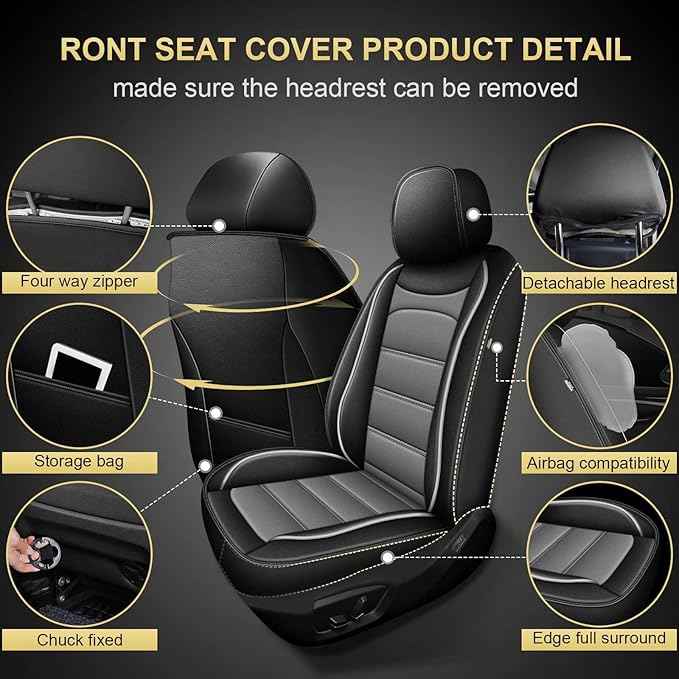 Seat Covers Fit for Chevy Equinox : Luxury Waterproof Leather Front Car Seat Covers Fit for 2011-2024 2025 2026 Equinox - Black and Grey Car Seat Protector(2PCS Front)