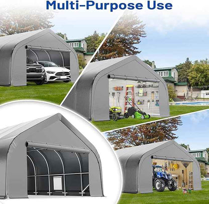 EROMMY 20x40 FT Heavy Duty Durable Carport, Silver Gray, Galvanized Steel Frame Garage Shelter and Outdoor Storage, Waterproof 3-Layer PE Cover, Fits 4 Cars, Boat, Farm Equipment