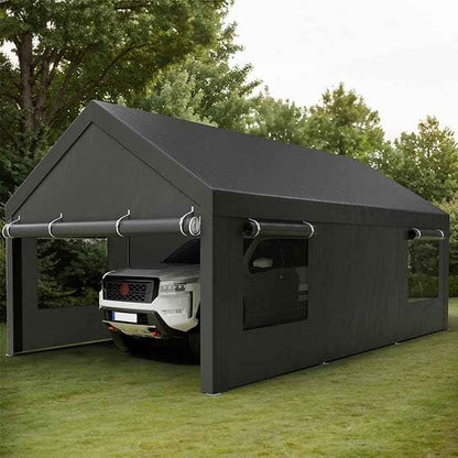 Shintenchi Carport 10' x 20' Heavy Duty Portable Garage, Carport Canopy with Side-Opening Door & Roll-Up Windows, Car Canopy for Truck,Car,Grey