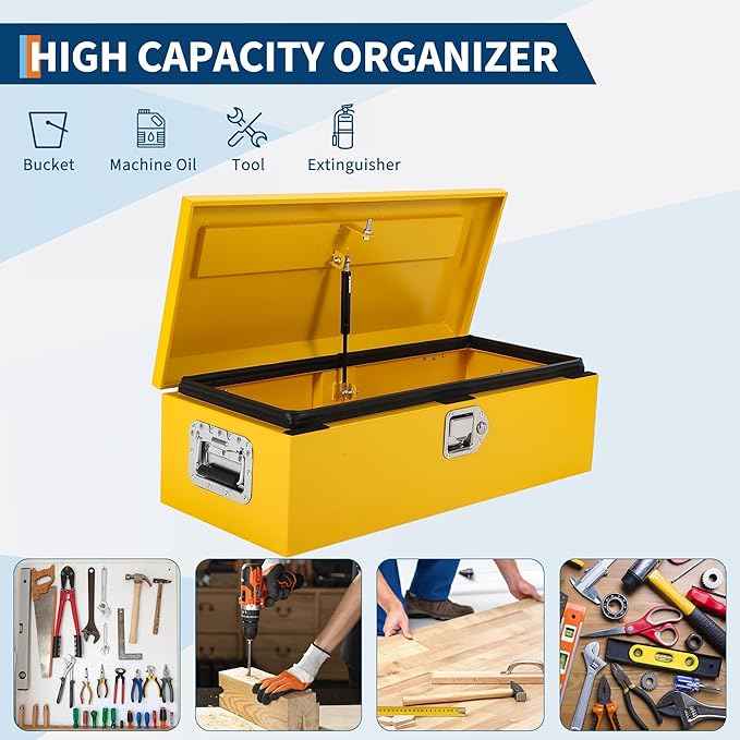 OUTLANE 30x13 Inch Truck Bed Tool Box, Heavy Duty Steel Lockable Storage Chest with Keys & Side Handle, Weatherproof Organizer Box for Pickup Trucks, RV, Trailer