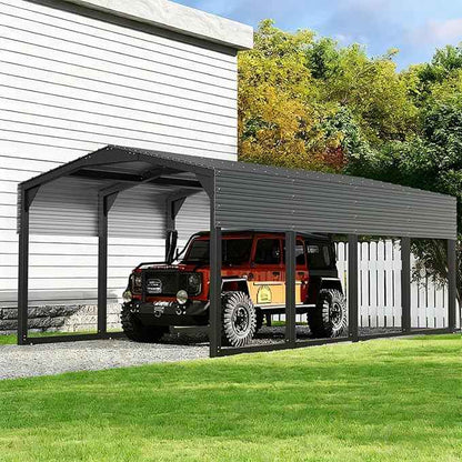 12×20 FT Heavy Duty Carport, 2100 lbs Snow Load & Leak-Resistant Roof, Galvanized Steel Frame Carports, Easy Assembly Portable Car Garage for Trucks, Boats, Tractors, Black