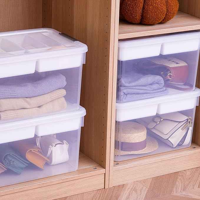 Citylife 32 QT Plastic Storage Bins with Removable Tray Large Stackable Storage Containers for Organizing Craft Storage and Storage Craft, Clothes, Files, Office Supplies, 4 Packs