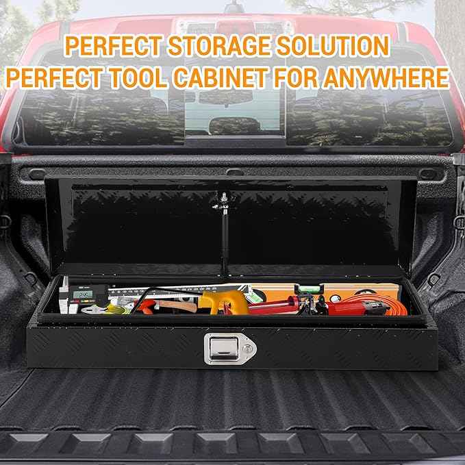 Truck Bed Tool Box, Heavy Duty Aluminum Five Stripes Plate Tool Box, Trailer Tool Box for Pick Up Truck RV Trailer, Chest Storage Organizer with Lock and Keys,34.5''x12.75''x6.4''