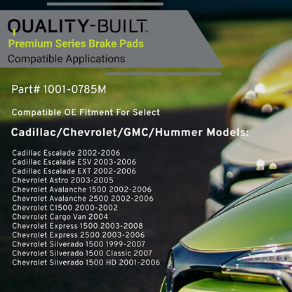 Premium Semi-Metallic Front Brake Pads (1001-0785M) Compatible with 1999-2013 Cadillac/Chevrolet/GMC/Hummer (Avalanche/Escalade/Express/Sierra/Silverado/Suburban/Tahoe/Yukon & More)