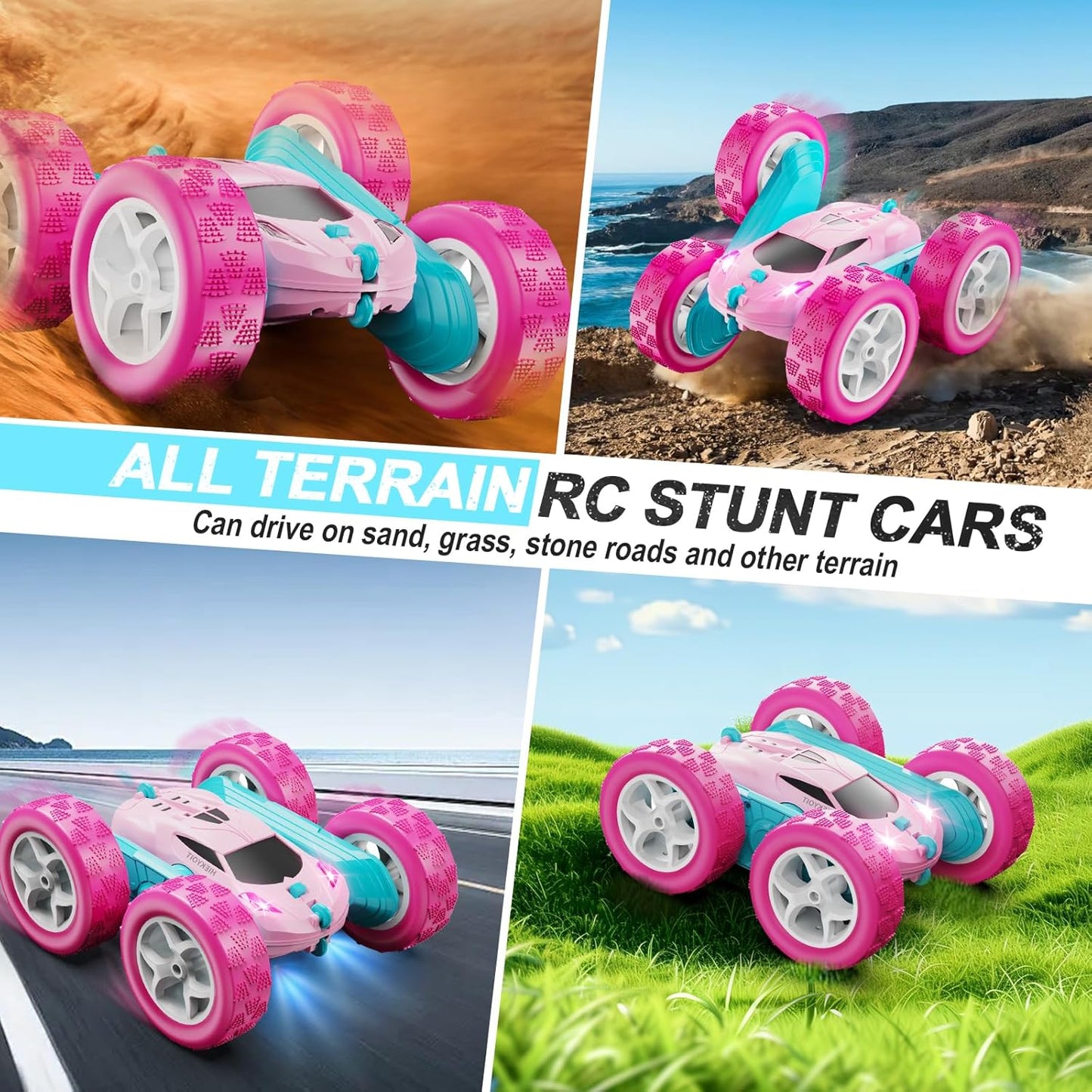 Remote Control Car, Pink RC Cars for Girls, 2.4 GHZ Double Sided RC Stunt Car 360° Rotating Remote Control Crawler with Headlights Cars Toys for 6 7 8 9 10 11 12 Girls Birthday - AutoBay