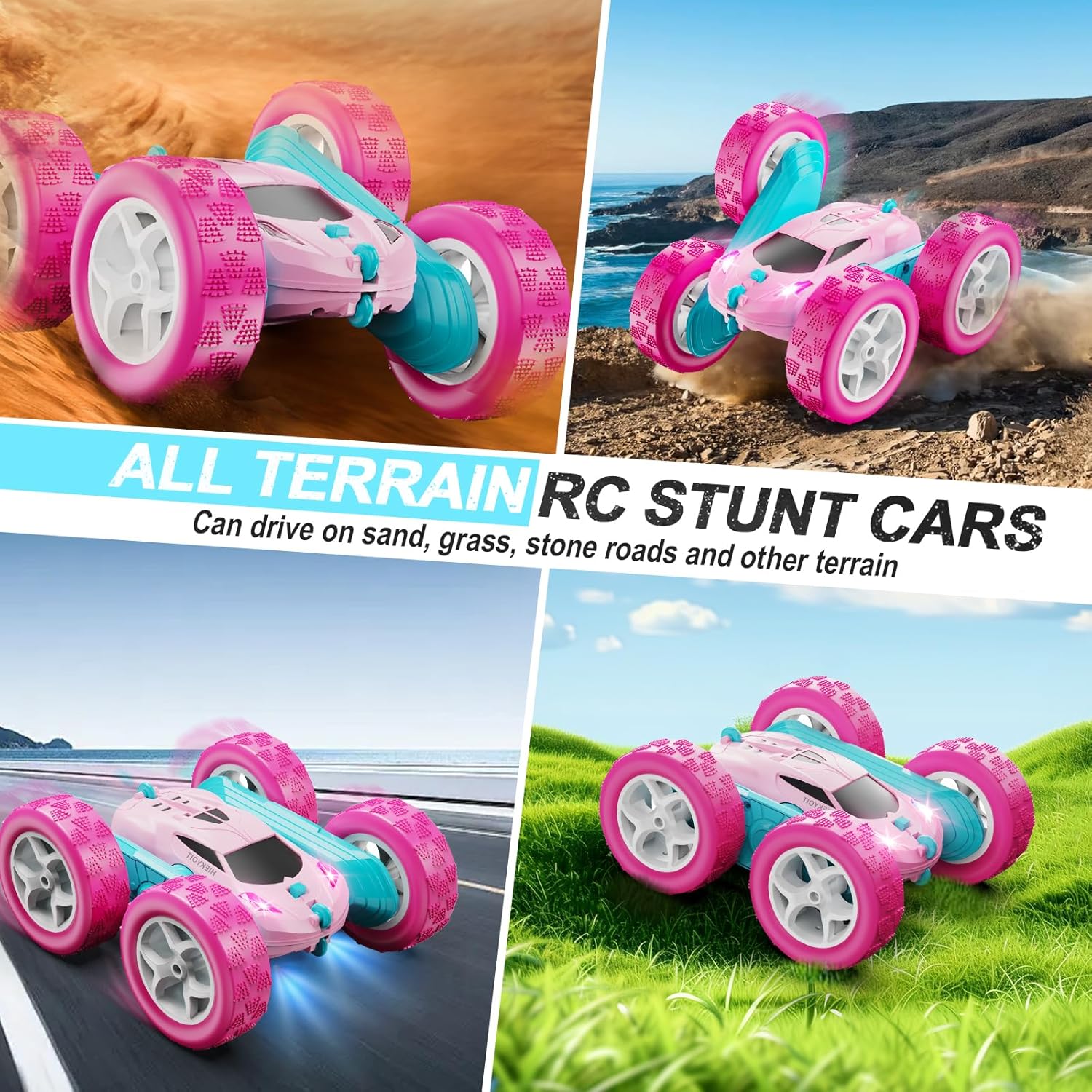 Remote Control Car, Pink RC Cars for Girls, 2.4 GHZ Double Sided RC Stunt Car 360° Rotating Remote Control Crawler with Headlights Cars Toys for 6 7 8 9 10 11 12 Girls Birthday - AutoBay