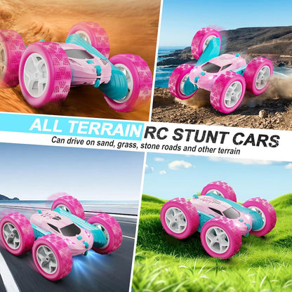 Remote Control Car, Pink RC Cars for Girls, 2.4 GHZ Double Sided RC Stunt Car 360° Rotating Remote Control Crawler with Headlights Cars Toys for 6 7 8 9 10 11 12 Girls Birthday - AutoBay